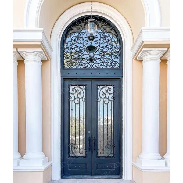 Multifunctional Fiberglass Safety Metal Wrought Iron Front Double Door on Outdoor Wrought Iron Door for Home