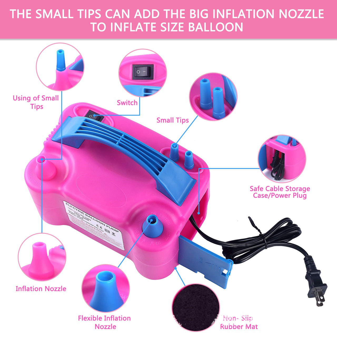 SPU Dual-Purpose Electric Air Pump Double-Layer Balloon Inflator PP Material Portable Automatic for Wedding Room Decorations