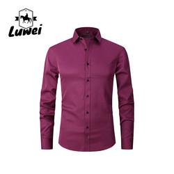 Solid Color Men Shirts Apparel Business Casual Polyester Stand Collar Clothes