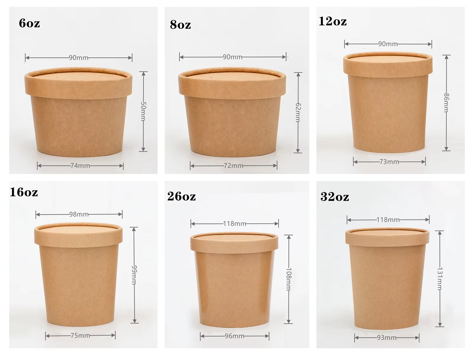 Custom Printed Eco-Friendly Disposable Kraft Paper Bowl Soup Cup Take Away Food Packaging Container