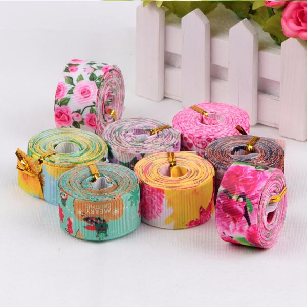 Fabric Type Grosgrain Custom Polyester Floral Ribbon with Logo Printed