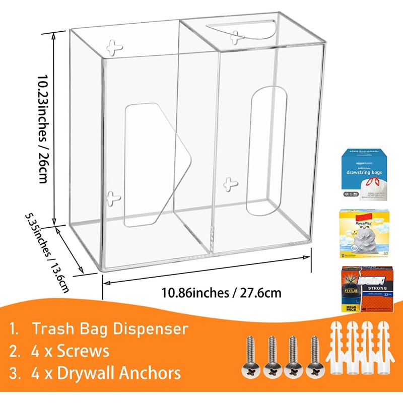Wall-Mounted Clear Acrylic Kitchen Storage Box with Grocery Bag Holder and Garbage Bag Roll Dispenser for Bathroom Use