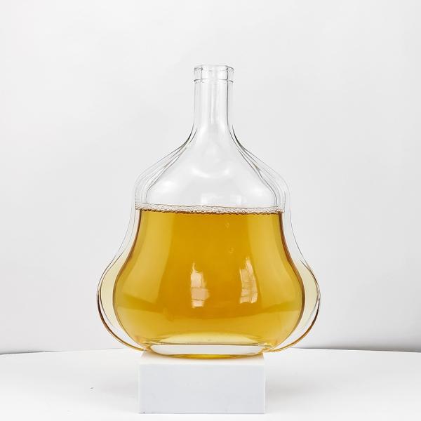 Acid Etch Surface Handling Botella de vidrio transparente de 500 ml/1l para el vino de forma redonda