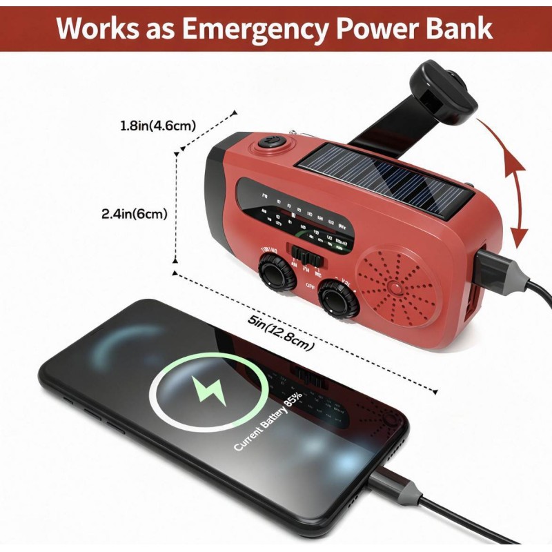 Portable Emergency Solar-powered Hand-cranked Radio With Led Flashlight And Fm Radio