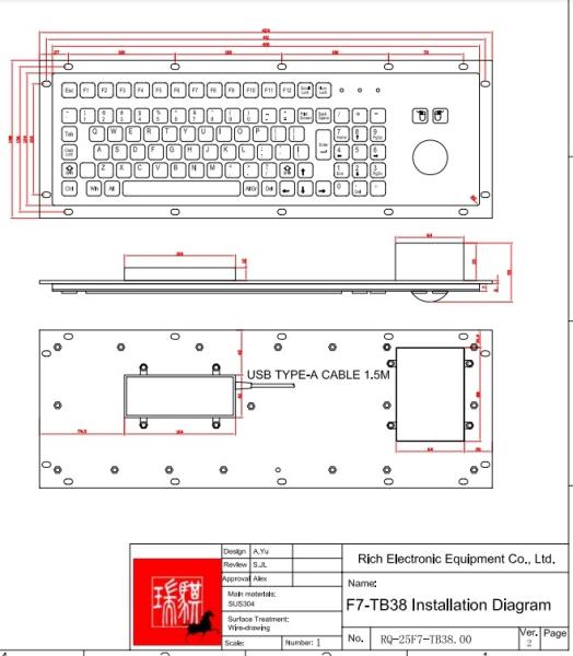 Vandal Proof Kiosk Keyboard with Trackball outdoor using IP65 IK07