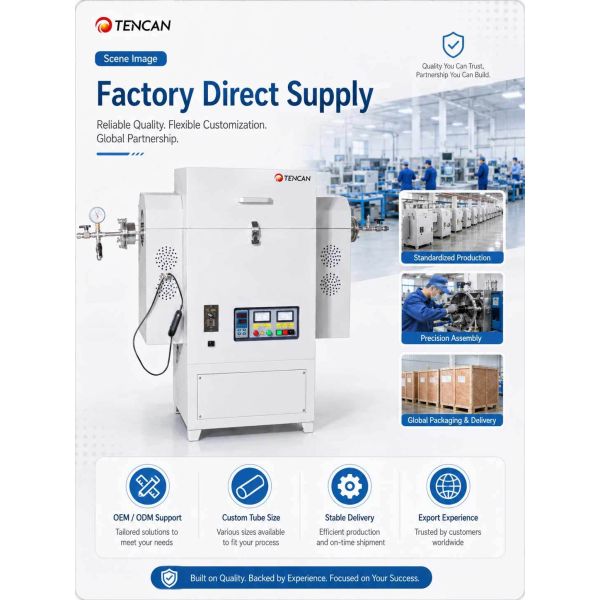 TENCAN TC-12NRT High Temperature 1200C Lab Vacuum Tubular Furnace MOSI2 Heating Element High-Purity Quartz/Alumina Material