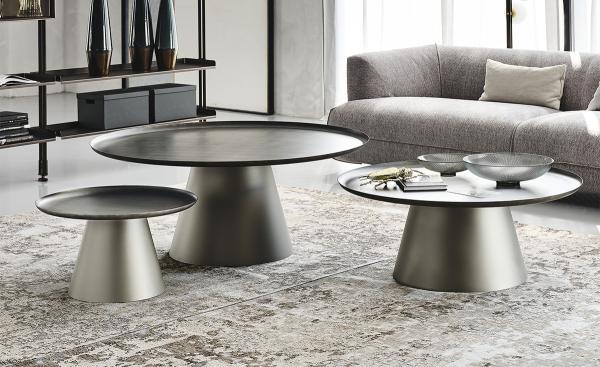 Sleek Round Tray Top Coffee Table , Minimalist Marble Top Center Table
