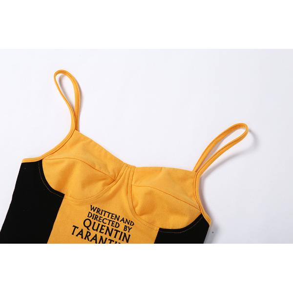 Letter Printing Ladies Camisole Tank Tops Contrast Color Stitching