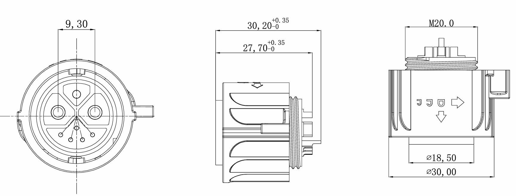 2+1+5 Battery Connector 40A Ip67 Waterproof M25 6-pin Power Connector for Electric Scooters
