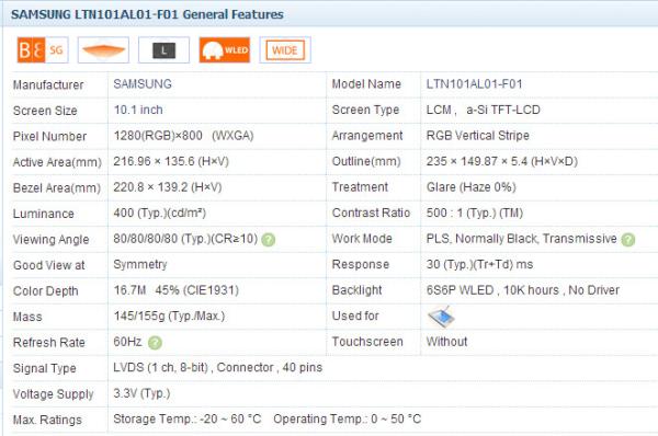 Svmsung 10.1 Inch  Ips Touchscreen Display Ltn101al01-F01 1280*800 Pixel