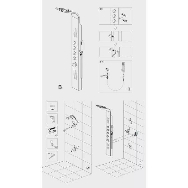 220V 50Hz Voltage Bathroom Shower Panels Stainless Steel Rainfall Showerhead