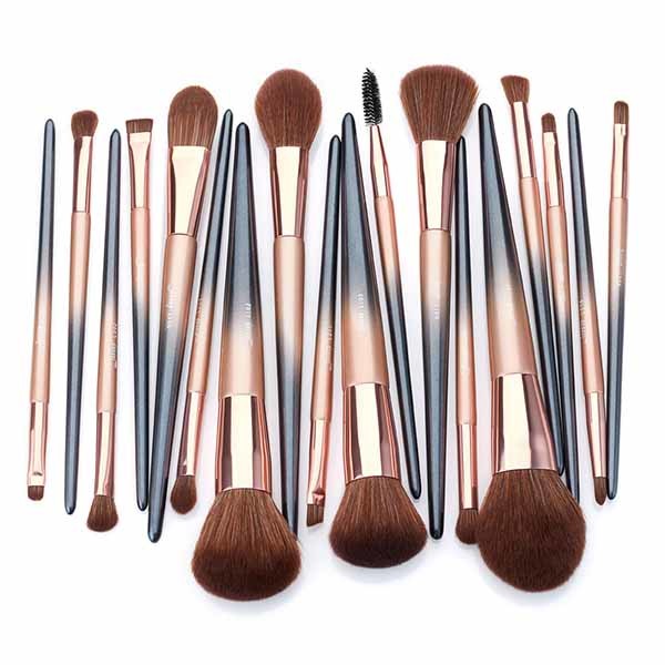 Jessup 18 Pieces Starry Black Pony Hair Essential Makeup Brushes Set T264