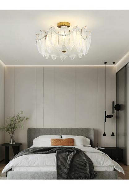 Modern Simple Pearl Feather Glass Chandelier Luxury Living Room Lamp Bedroom Dining Room White Chandelier(WHCY-253)