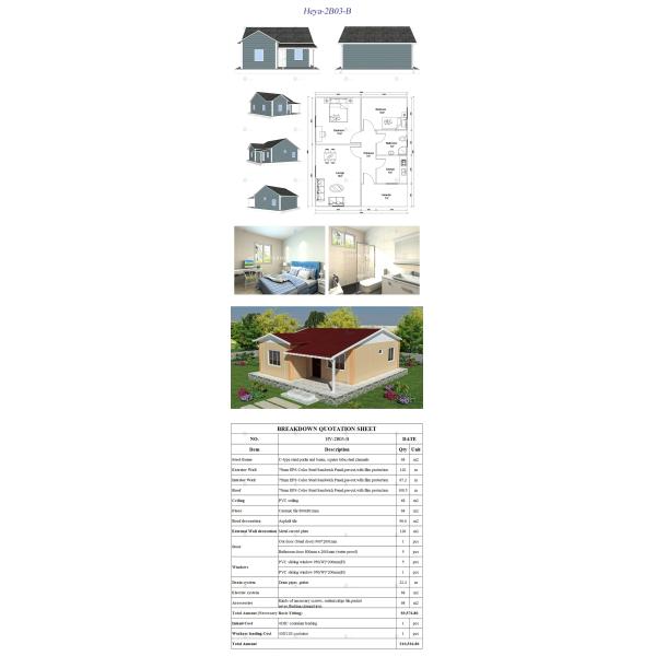 Heya-2B03-B China 2 room sandwich panel house ready made prefab building supplier