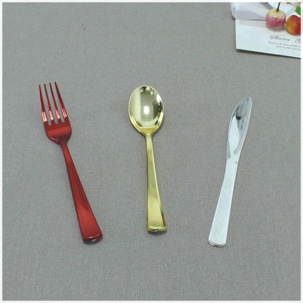Disposable Gold Plastic Silverware Party Plastic Flatware, Clear Plastic Spoon-Heavy Duty Cutlery Set in Bulk