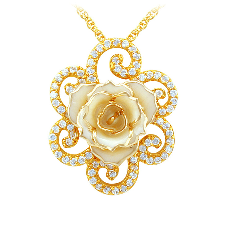 24K Gold Dipped Rose Necklace /Real Rose Dipped in Gold/Gold Plated Natural Rose