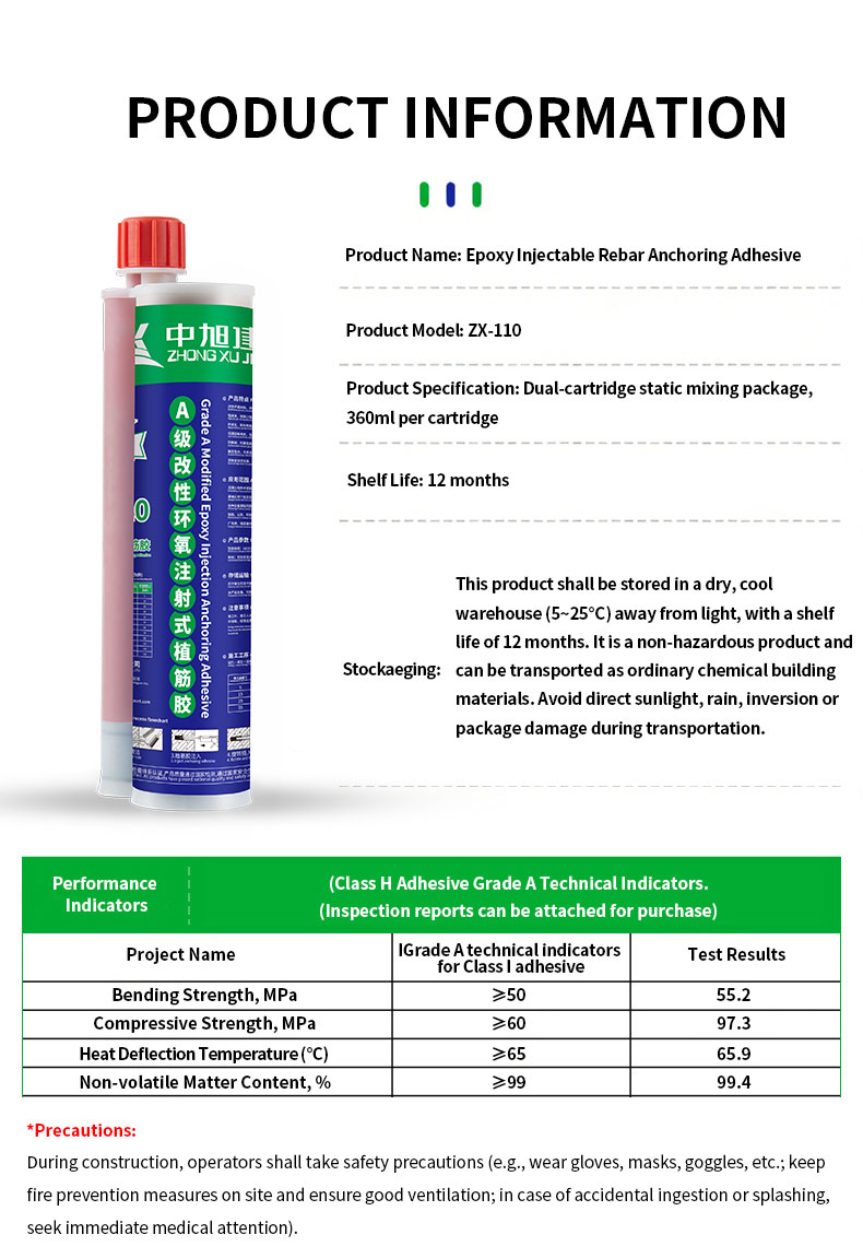 Grade-A Modified Epoxy Injection Anchoring Adhesive Two-Component Rebar Injection Glue for Concrete Rebar Fixing