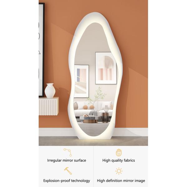 Floor Standing Large Arch Lighted Full Body Length Mirror with LED Lights in Silver