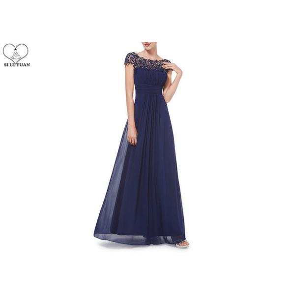 Gray Wedding Bridesmaid Dresses Short Sleeve Floor Length Lace And Pleating