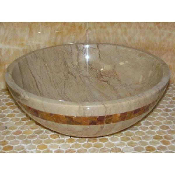 Sahara Beige Marble Kitchen Bathroom Sinks With Multi Red Onyx Mosaic Inlay