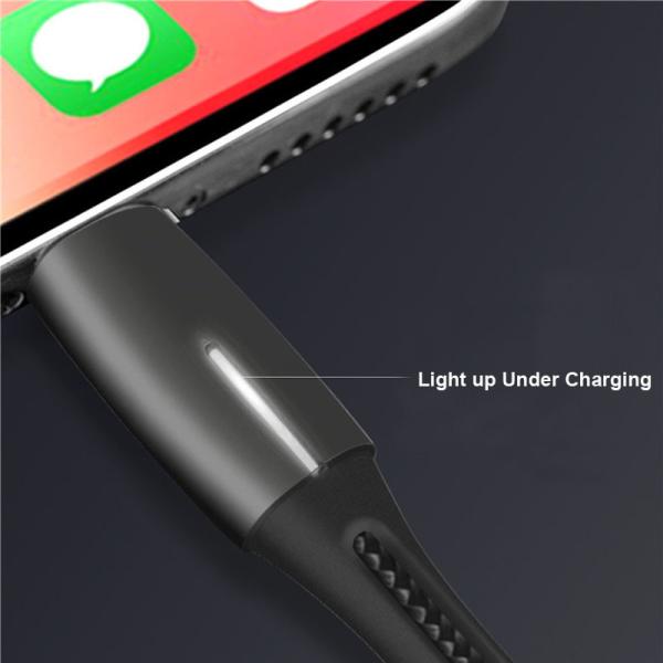 18W Nylon Braided Fast Charger Cable Breathe Light USB Data Transfer