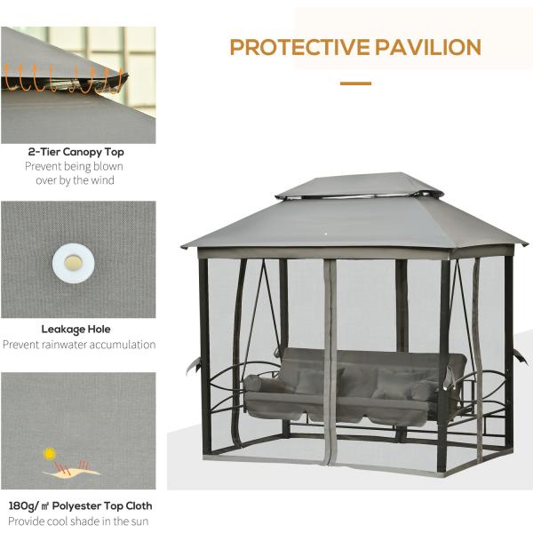 Metal AJUNION Outdoor Patio Daybed 3 in 1 Canopy Gazebo Swing Chair Garden Hammock with Mesh Mosquito Net
