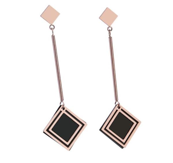 Square Drop Earrings Fashion Jewelry for Women, Black Pendant Stainless Steel Earring Jewelry