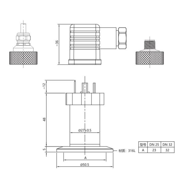 NS-P33 Series Clamp Type Flat Thin Film Pressure Sensor DN25 DN32 Low Pressure Switch