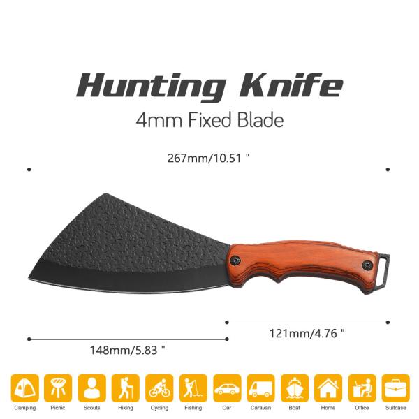 Black Coated Wooden Handle Machete Outdoor With Sheath 14.8cm