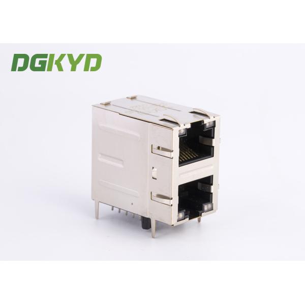 Gigabit Ethernet Modular Jack 2 Port RJ45 Connector 2x1 Offset St / Jk With Leds