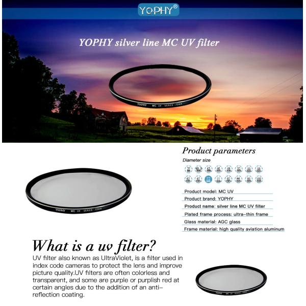 72mm Camera Lens UV Filter With Outer Frame Silver Linear Plating For DSLR Camera Lens