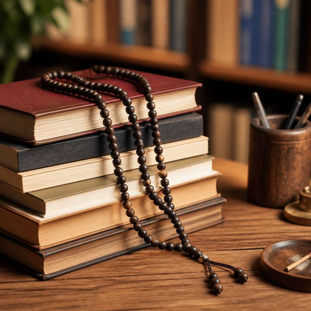Natural Wenge Wood Taoist Bracelet 108 Beads Handmade Mala for Men with Traditional Tassel