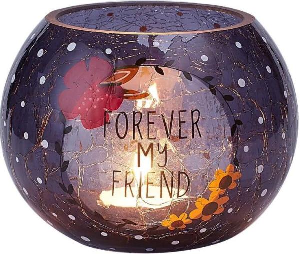 Unique Decorative Round Colored Cracked purple Glass Candle Holder with Decaling flower