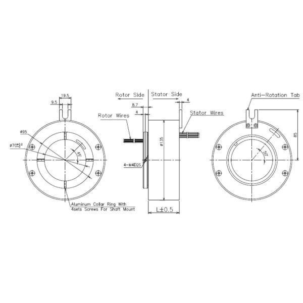 radar de φ70mm a través del eje y de la vivienda de la aleación de aluminio del anillo colectando del agujero