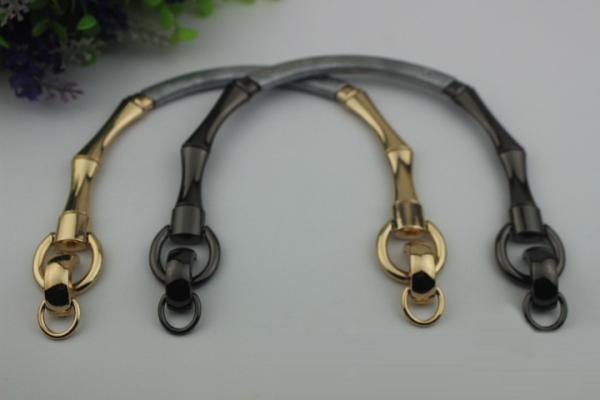 2018 new design bamboo style zinc alloy light gold leather handbag handle
