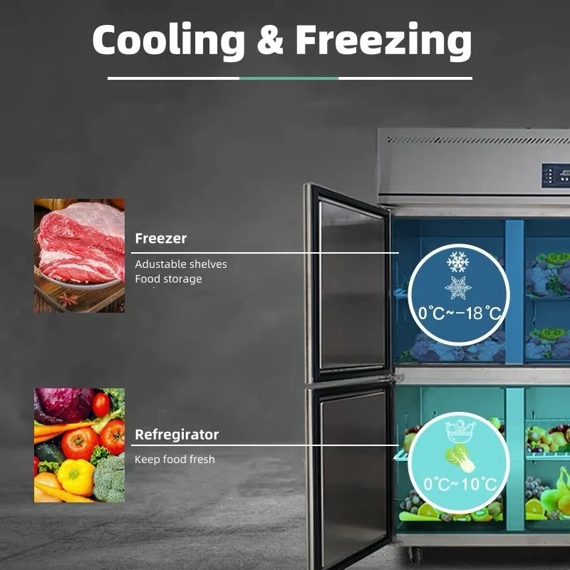1400L Commercial Upright Freezer 220V / 110V Stainless Steel Refrigerator