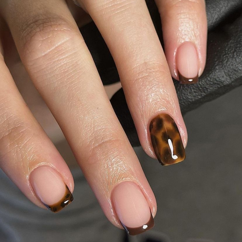 Square Leopard French Tip Press On Nails Medium Manicure Long Nails