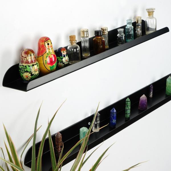 Parede flutuante de esquina redonda prateleira de metal revestida em pó de display rack para decoração de parede em casa
