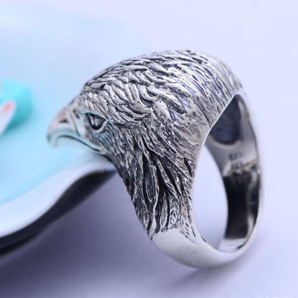 Men's Sterling Silver Vintage Animal Series Eagle Head Ring (042941)