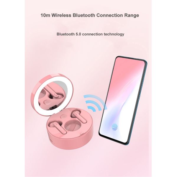 Makeup Mirror True Wireless Stereo Earbuds Mobile Holder Wireless Headset With Microphone and Makeup Mirror and Mobile Holder