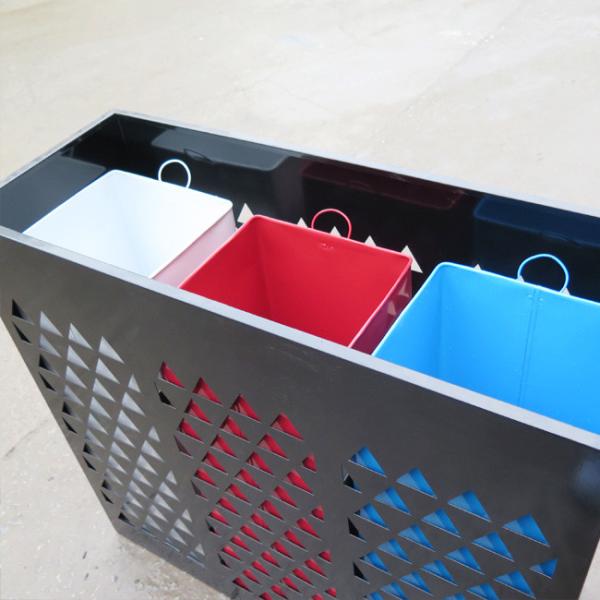 Three Compartments 350mm Width 35L Steel Outdoor Trash Can