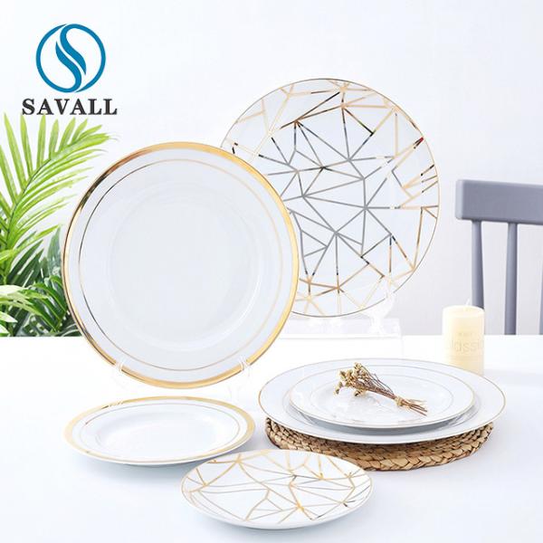 High Gloss Glaze Contemporary Porcelain Dinnerware Hand Drawing Gold Plating