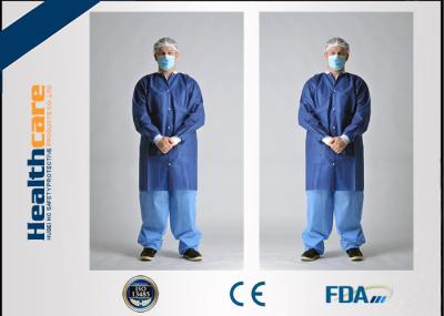 O laboratório descartável de SMS reveste escuro - azul com colar feito malha e o punho feito malha antiestáticos