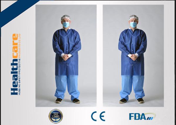 SMS Disposable Lab Coats Dark Blue With Knitted Collar And Knitted Cuff Anti - Static
