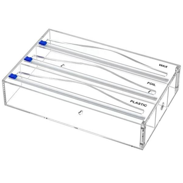 Acrylic Dispenser Box Cling Film Tinfoil Box Grids Plastic Tin Foil Paper Cutting 13.5x2.8x8.9inch