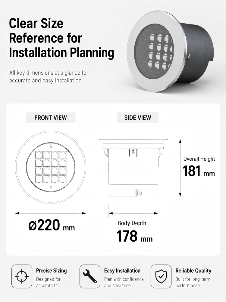 Dimmable LED Underground Light IP68 Waterproof Outdoor 36W 304 Stainless Steel 0-10V Dimming Garden Buried Inground Lamp