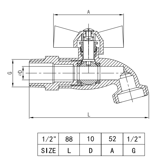 Aluminum Handle HPB57 Brass Bibcock Valve Ball Wear Resistance
