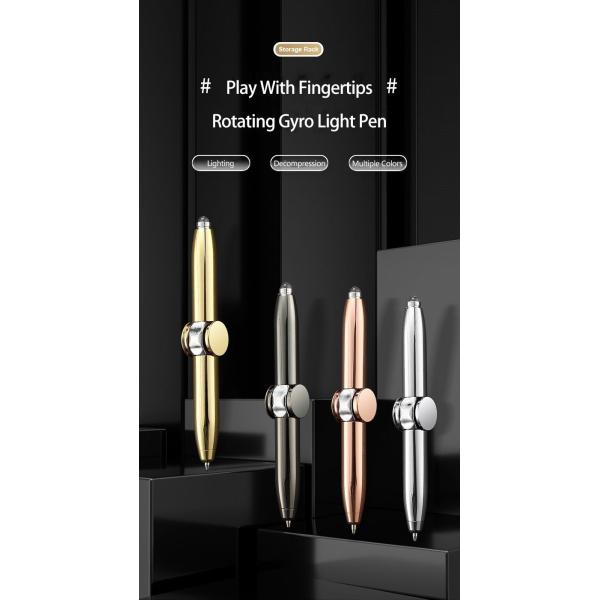 Metal 3 In 1 Ballpoint Pen Multifunction LED Fidget Spinner Finger Gyro Rotating