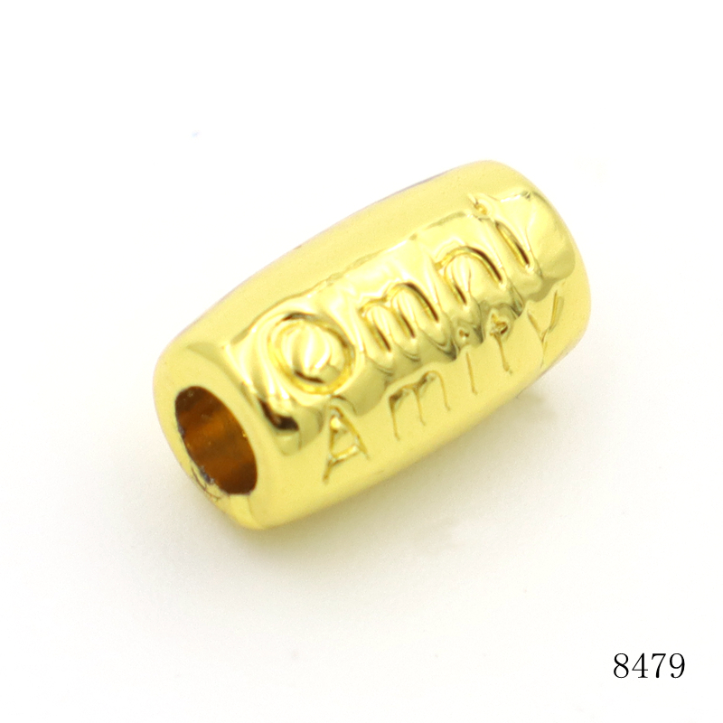 Gold Plated 10mm Diameter 3mm Hole Metal Bead Zinc Alloy Custom Logo Text Bead Bracelet Spacer Beads