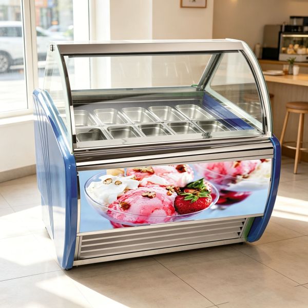 Commercial Stainless Steel Multi-Pan Gelato Display Freezer with Adjustable Thermostat and Danfoss Compressor